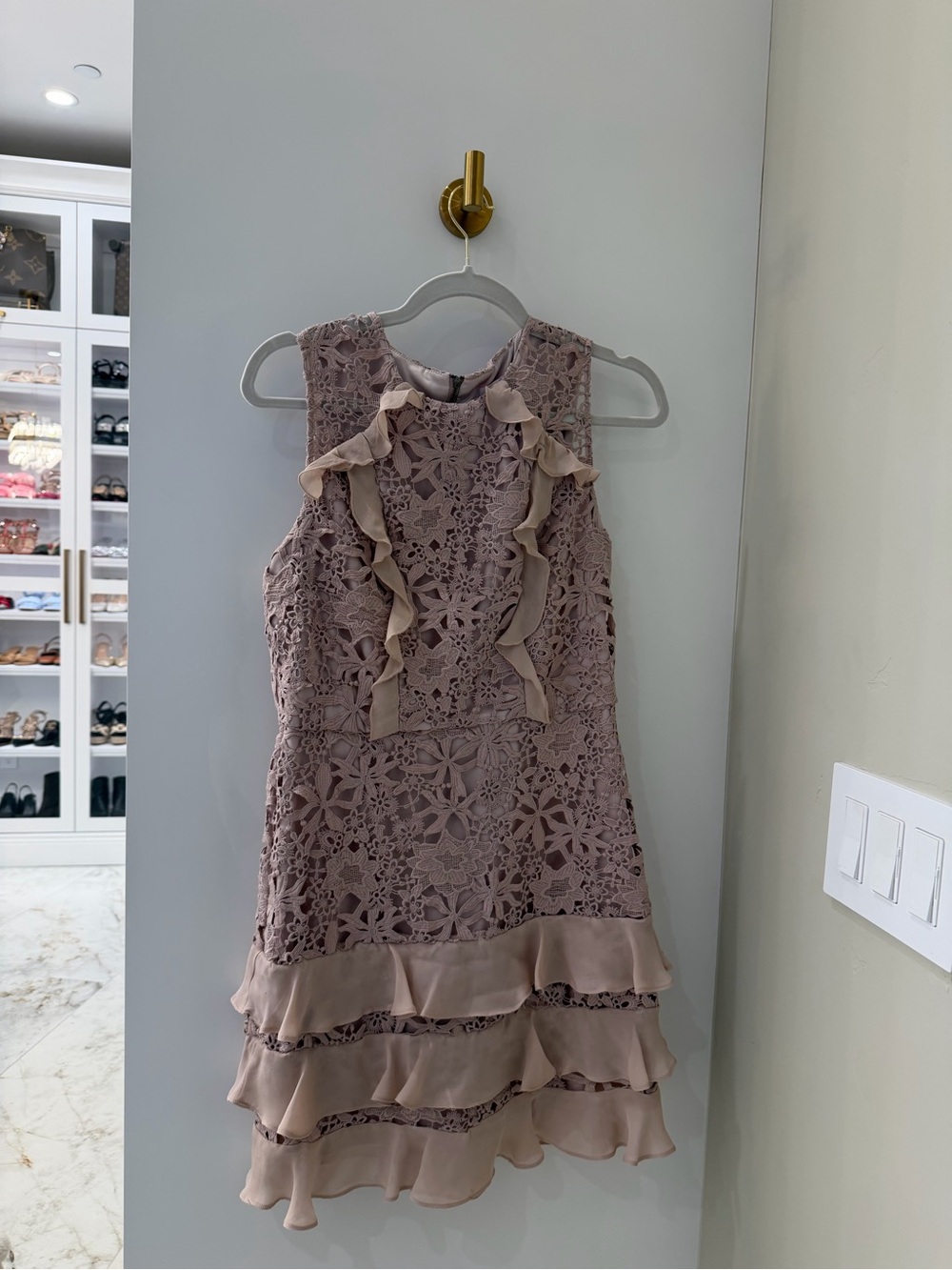 Parker Lace Ruffle Dress in Dusty Rose
